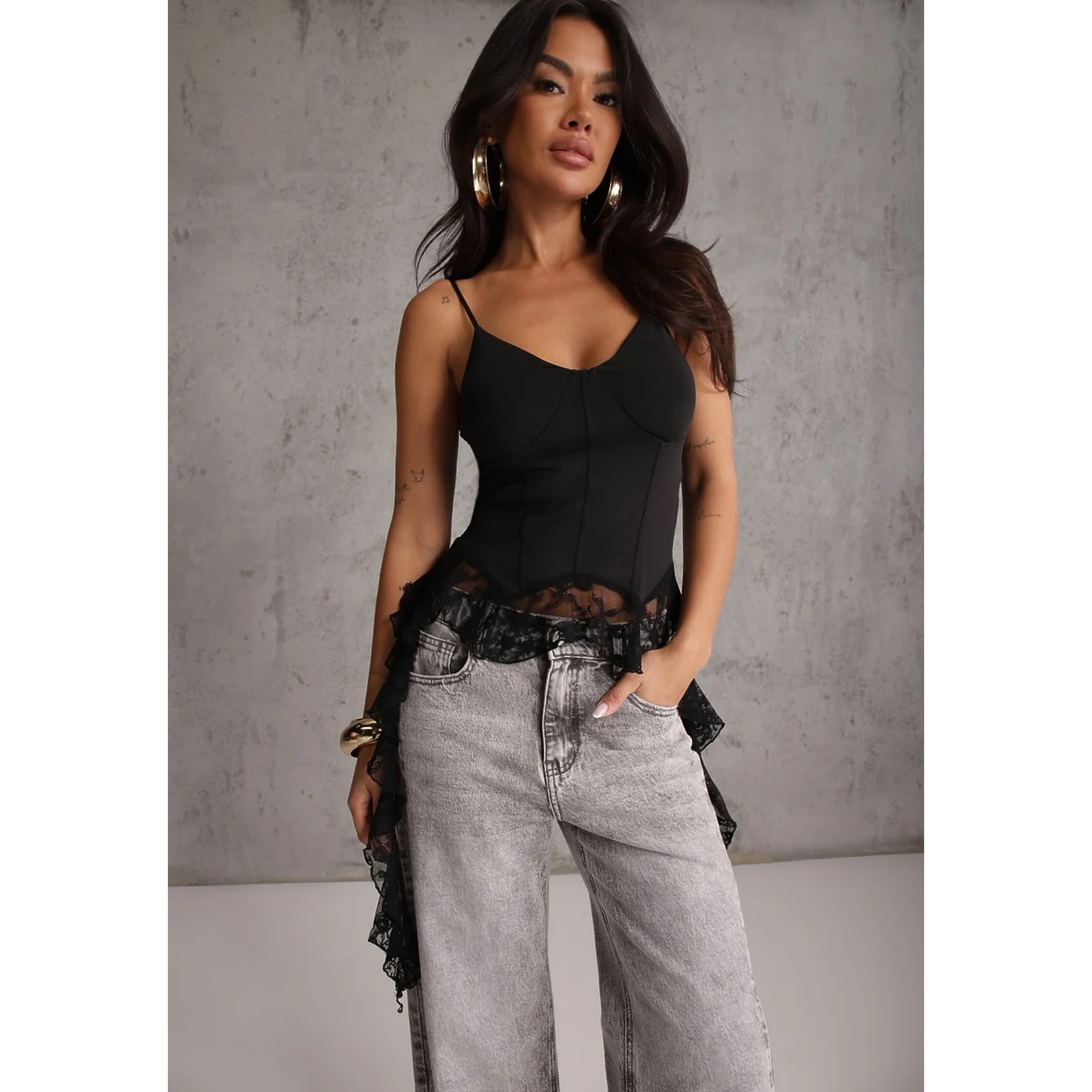 Erica Black Lace Elastic Top - Image 3