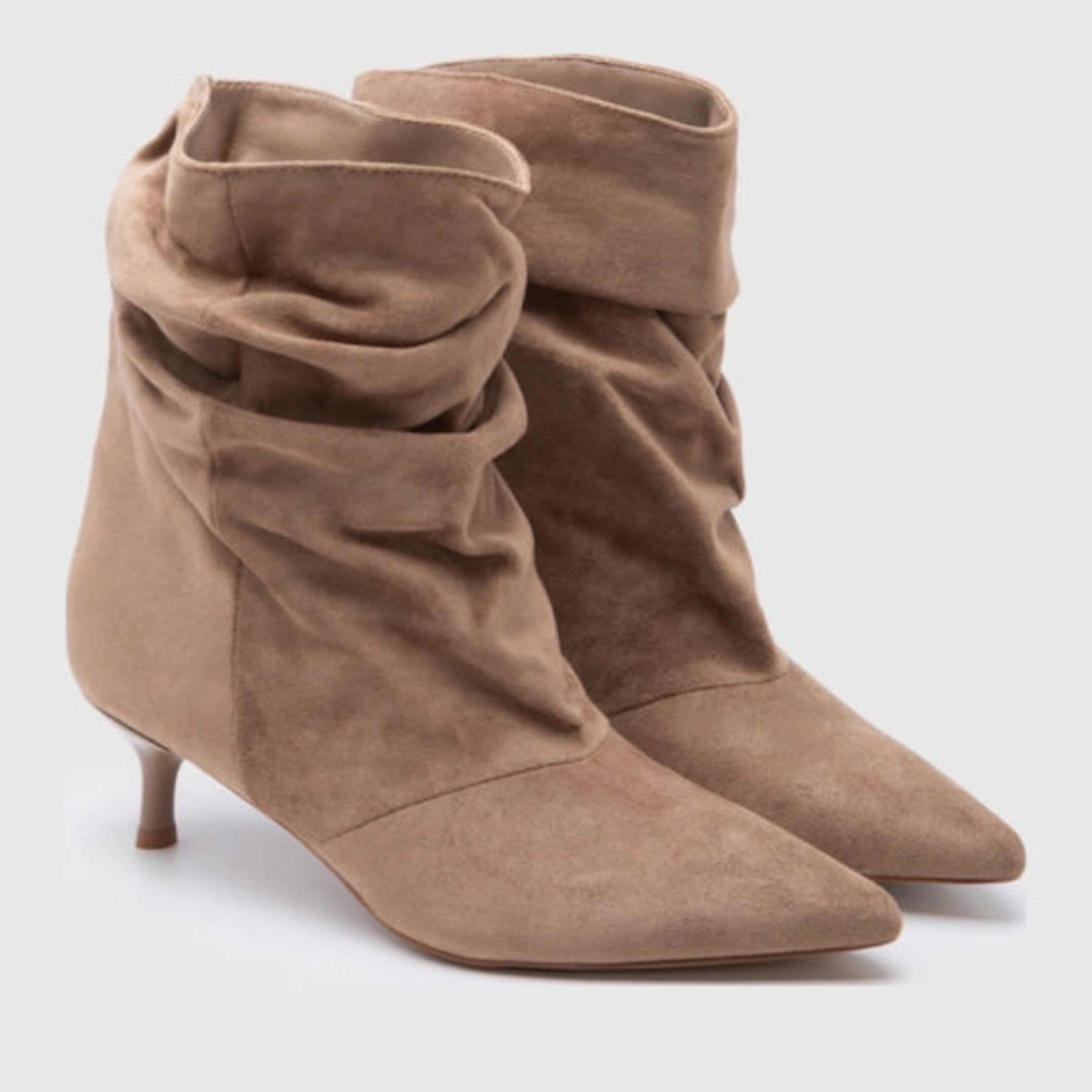 Beige Slouch Kitten Heel Boots - Image 2